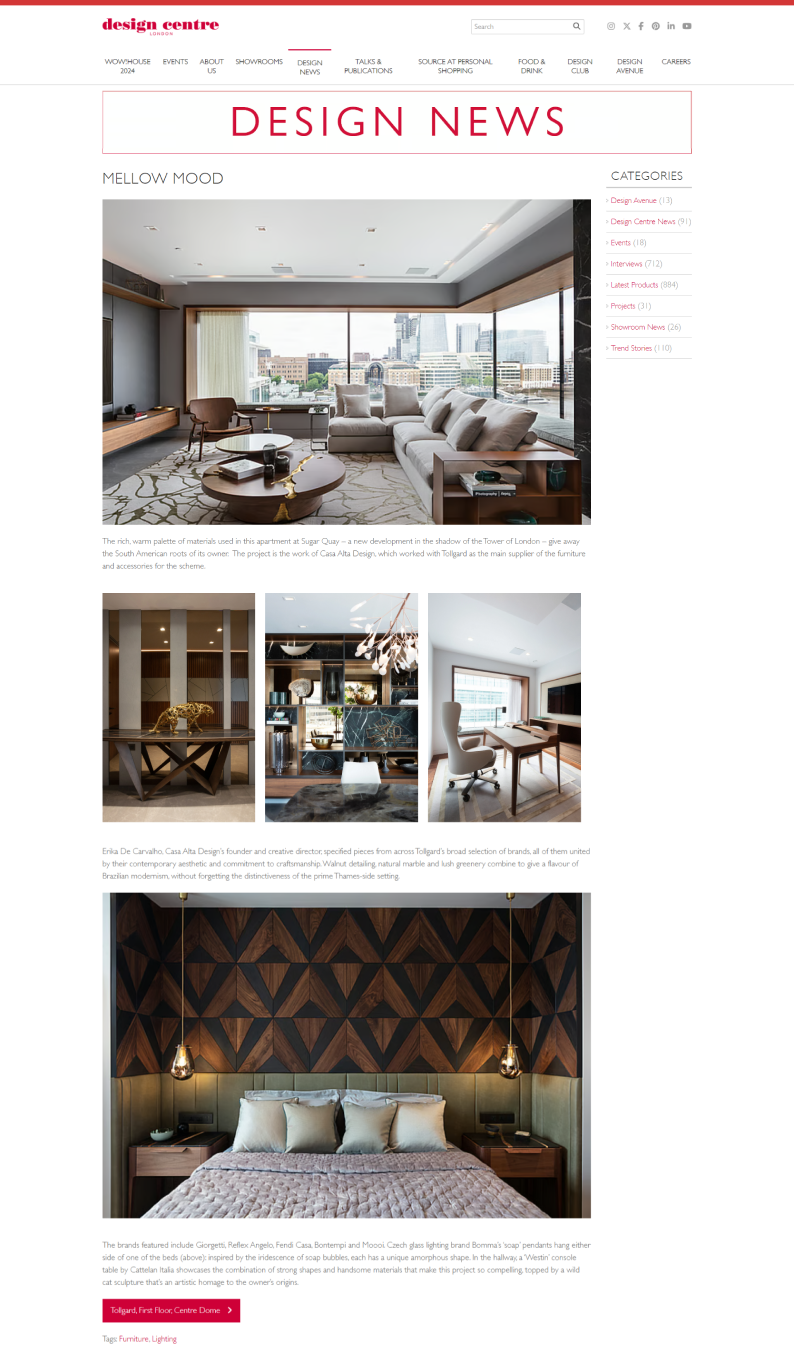 Casa alta feature in design centre website